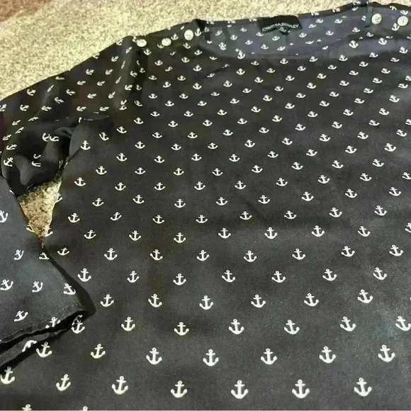 Cynthia Rowley M Anchor Print Blouse Button Shoulder Long Sleeve Top - Picture 2 of 10